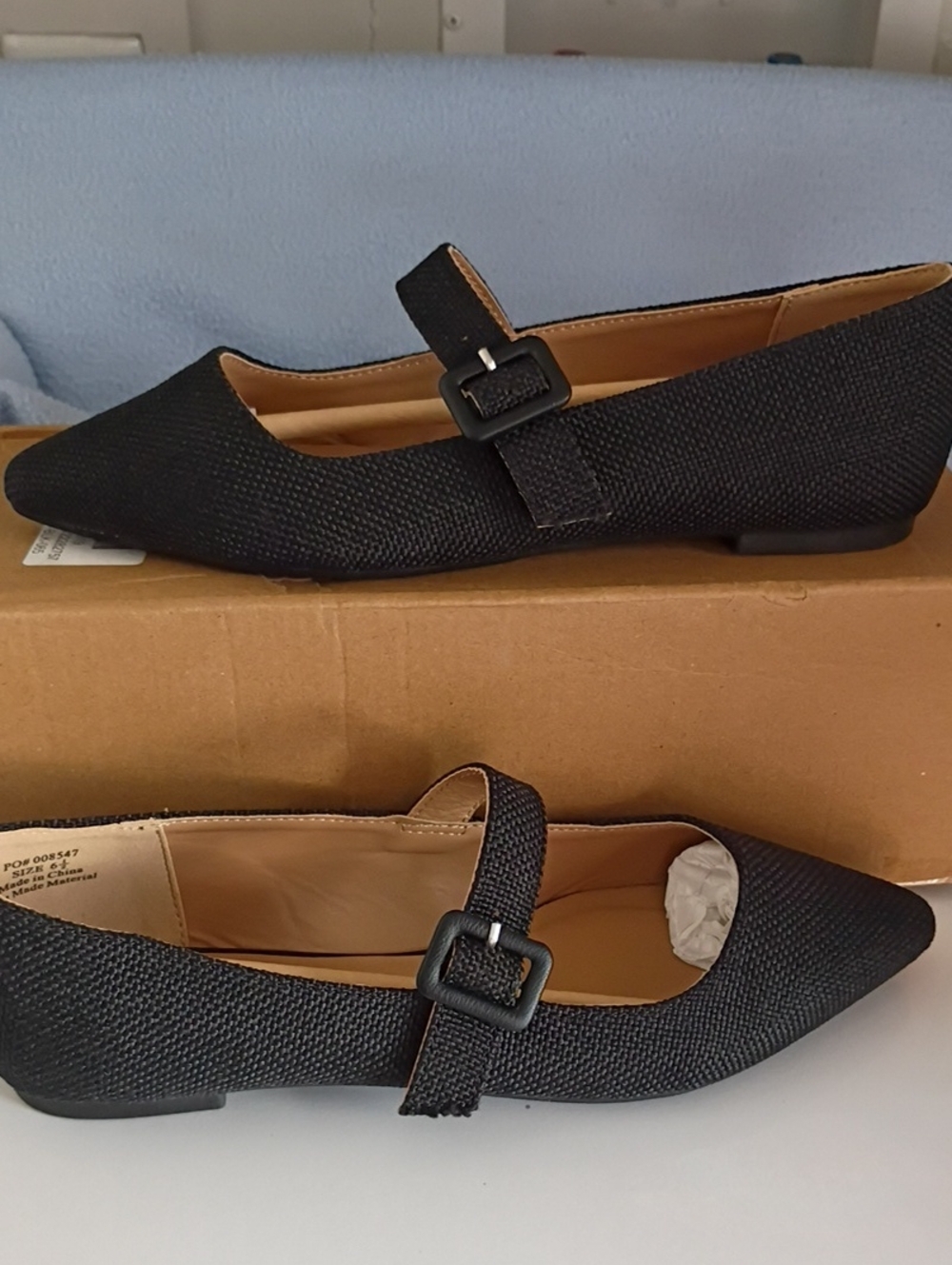 Journee Collection Black Textured Mary Jane Pointed Flats
